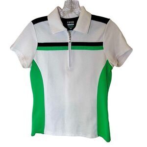 Women's Izod Cool FXG Short Sleeve 1/4 Zip Top White Black Green Sz XS